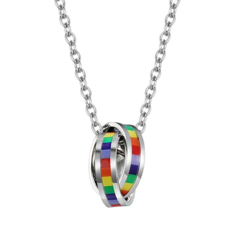 Stainless Steel Rainbow LGBT Double Ring Pendant Necklace